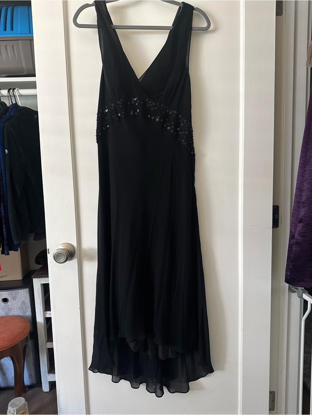 Vintage Maggy London Black V-Neck Beaded Evening Dress